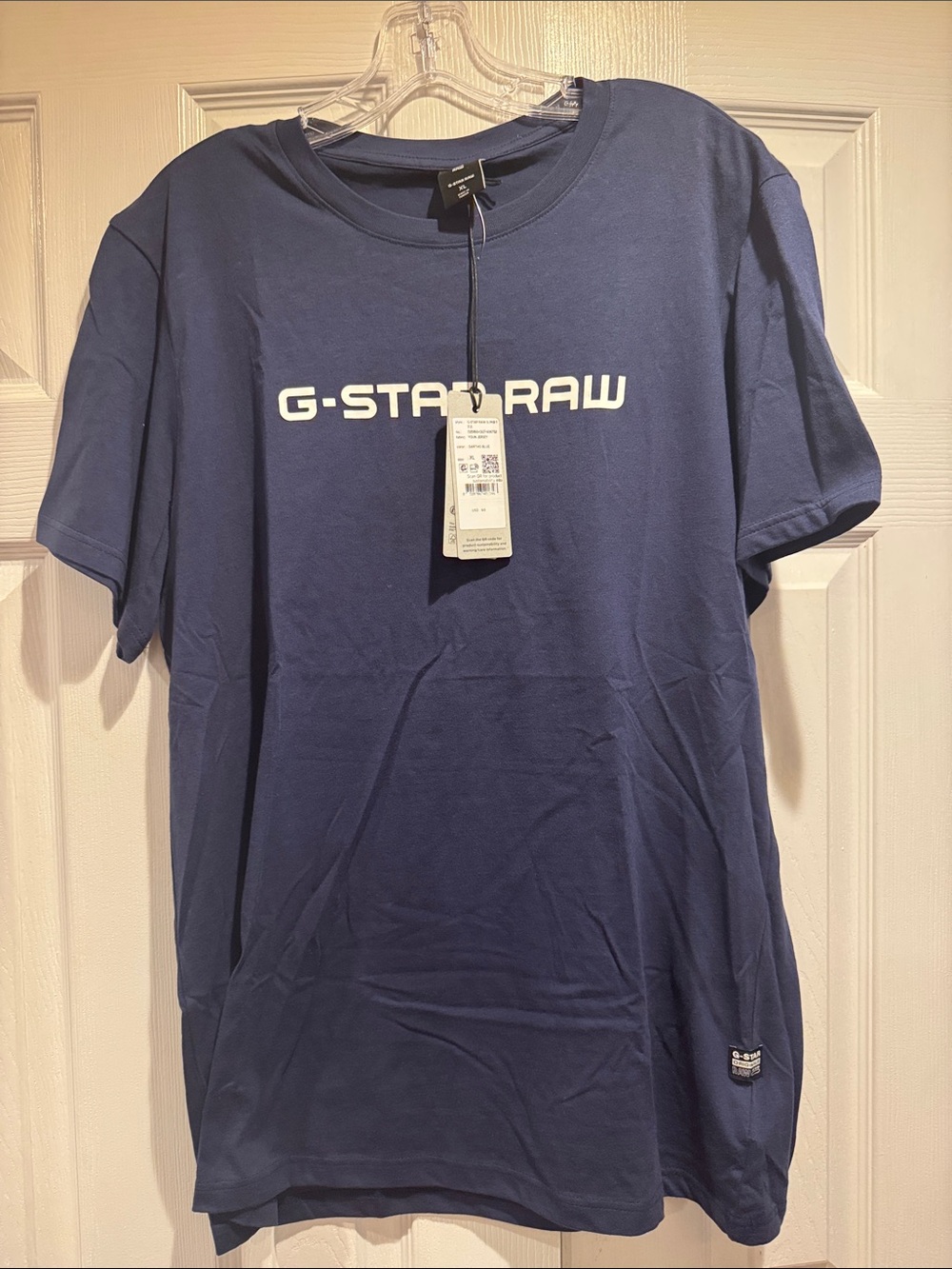 G-Star Short Sleeve Navy Tee with White Logo